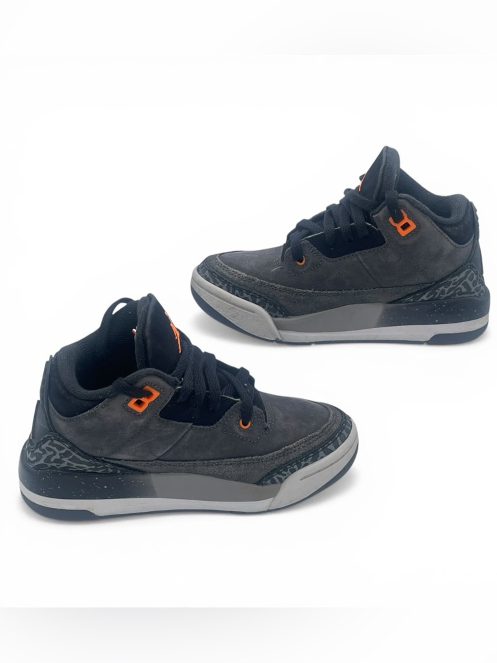 Nike Air Jordan 3 Retro Kids 11C Black Orange Cement Sneakers - Picture 4 of 10